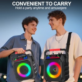 Karaoke Machine, Portable Wireless Speaker with 2 Wireless Microphones for Adults and, Light Effects, Auto-Tune DSP Chip, LED Display Screen, Supports TWS/TF Card/USB/AUX Live Streaming Functionality, for home Entertainment