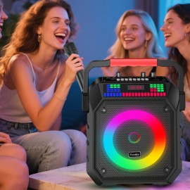 Karaoke Machine, Portable Wireless Speaker with 2 Wireless Microphones for Adults and, Light Effects, Auto-Tune DSP Chip, LED Display Screen, Supports TWS/TF Card/USB/AUX Live Streaming Functionality, for home Entertainment