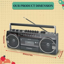 Vintage Radio with Wireless Connection, AM/FM/SW, USB and SD Card Connection, and Two-Way Speaker System with Cassette Player