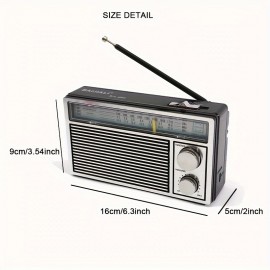 A Vintage Portable Radio for Seniors Featuring AM, FM, And SW Bands, This Stylish Retro Radio Is Suitable for Both Indoor And Outdoor Use, And Is Ideal for Emergencies, Complete with a Speaker And Headphone Jack.