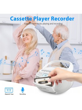 CD & Tape Combo BoomBox with AM/FM Radio, Vintage Stereo Speaker System, LCD Display, AC-Powered (120V) - Compatible with AUX, Headphones - for Home, Bedroom, Office - Ideal for CD, Cassette, AUX Playback - Nostalgic Retro Design, Bedroom Entertainment, Classic Boombox, Reliable Performance, Music Enthusiasts