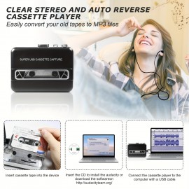 1pc Portable Auto Reverse Cassette Tape Player, USB Powered, Clear Stereo Sound, with Speaker & Headphone Jack, Cassette to MP3 Converter, Dual Power Mode (USB/Battery), Operating Voltage ≤36V - No Battery Included