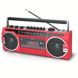 Retro-style Multifunction Radio 2 Way Speaker System W/Wireless Connectivity, USB, SD, FM, AM, SW, AUX, & Cassette Player, W/ FF/REW/REC Function, Black