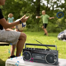 Retro-style Multifunction Radio 2 Way Speaker System W/Wireless Connectivity, USB, SD, FM, AM, SW, AUX, & Cassette Player, W/ FF/REW/REC Function, Black