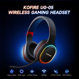 [Wireless Gaming Headset] UG-05 2.4GHz Wireless Gaming Headset | Ultra-Low Latency Technology + Immersive Vibration Feedback | 30H Battery Life Over-Ear Design | Detachable Microphone + High-Speed Wireless Adapter | Dynamic RGB Lighting | Compatible with PS4/PS5/PC