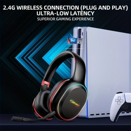 [Wireless Gaming Headset] UG-05 2.4GHz Wireless Gaming Headset | Ultra-Low Latency Technology + Immersive Vibration Feedback | 30H Battery Life Over-Ear Design | Detachable Microphone + High-Speed Wireless Adapter | Dynamic RGB Lighting | Compatible with PS4/PS5/PC