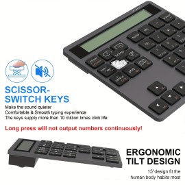 2.4G Dual Mode Wireless Numeric Keyboard with Display Calculator 2in1 Portable Ergonomic Number Keypad for Win/Mac