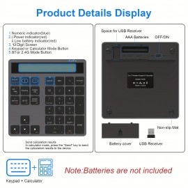 2.4G Dual Mode Wireless Numeric Keyboard with Display Calculator 2in1 Portable Ergonomic Number Keypad for Win/Mac