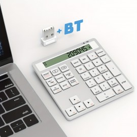 2.4G Dual Mode Wireless Numeric Keyboard with Display Calculator 2in1 Portable Ergonomic Number Keypad for Win/Mac
