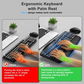 Wireless Keyboard and Mouse Combo 2 4G Full Size Wave Keys Ergonomic Keyboard with Wrist Rest Phone Holder 3 Level DPI Wireless Silent Mouse with 6 Buttons for Windows Mac OS Laptop PC Black
