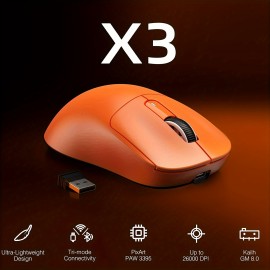 ATTACK SHARK X3 Lightweight Wireless Gaming Mouse With Tri-Mode 2.4G/USB-C Wired/BT, Up To 26K DPI, PAW3395 Optical Sensor, Kailh GM8.0 Switch, 5 Programmable Buttons For PC/Laptop/Win/Mac