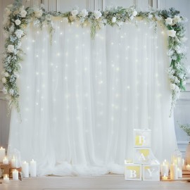 2pcs Champagne Tulle Backdrop Decor - 5.2x10ft, Sheer, with Lights String for Parties, Wedding, Birthday, Photo Shoots