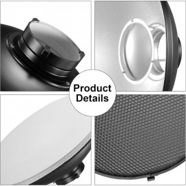 16 inch 42cm Standard Reflector Beauty Dish with Honeycomb Grid Diffuser Sock and Bag for Bowens Mount Studio Strobe Flash Light Like Neewer VC 400HS VE 300 Godox AD200 AD180 AD360 Silver
