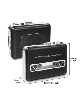 1pc Portable Auto Reverse Cassette Tape Player, USB Powered, Clear Stereo Sound, with Speaker & Headphone Jack, Cassette to MP3 Converter, Dual Power Mode (USB/Battery), Operating Voltage ≤36V - No Battery Included