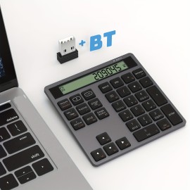 2.4G Dual Mode Wireless Numeric Keyboard with Display Calculator 2in1 Portable Ergonomic Number Keypad for Win/Mac