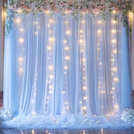 2pcs Champagne Tulle Backdrop Decor - 5.2x10ft, Sheer, with Lights String for Parties, Wedding, Birthday, Photo Shoots
