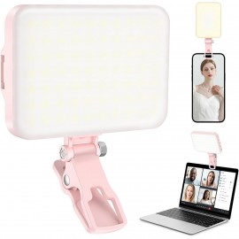60 LED Portable Clip-On Video Light with 2200mAh Rechargeable, 7 Lighting Modes & 10-Level Dimmer, - Selfie Light for iPhone//DSLR/Action Cameras, Vlogging, YouTube Recording, Smartphones & Tablets