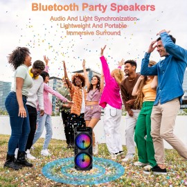 Portable Outdoor Wireless Speaker with Colorful Lighting Effects, Heavy Bass, 1200mAh Battery, Type-C Charging, USB/FM/TF Card/AUX/MIC Support, Knob + Button Control, Ideal for Outdoor Square Dancing, Camping Karaoke, Indoor Dance, Family Gatherings