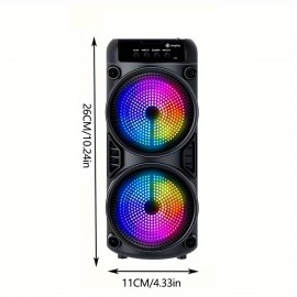 Portable Outdoor Wireless Speaker with Colorful Lighting Effects, Heavy Bass, 1200mAh Battery, Type-C Charging, USB/FM/TF Card/AUX/MIC Support, Knob + Button Control, Ideal for Outdoor Square Dancing, Camping Karaoke, Indoor Dance, Family Gatherings
