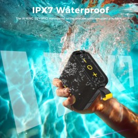 The W-KING 20W Peak IPX7 Waterproof Wireless Speaker Is a Portable Outdoor Speaker Featuring High-Definition Sound Quality, Deep Bass, Stereo Pairing, Bike Mount Capability, FM Radio, TF Card Slot, And AUX-IN.