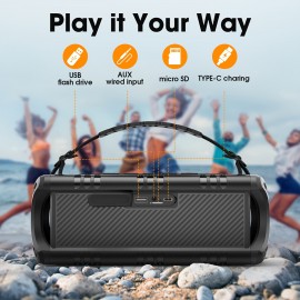 W-KING 30W Wireless Speaker, An IPX6 Outdoor Portable Speaker, Boasts Powerful Bass, All-Day Playback, Dual EQ, AUX Input, TF Card Reading, And USB Playback - A Robust Speaker Suitable For Home, Parties, And Camping.