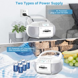 CD & Tape Combo BoomBox with AM/FM Radio, Vintage Stereo Speaker System, LCD Display, AC-Powered (120V) - Compatible with AUX, Headphones - for Home, Bedroom, Office - Ideal for CD, Cassette, AUX Playback - Nostalgic Retro Design, Bedroom Entertainment, Classic Boombox, Reliable Performance, Music Enthusiasts