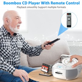 CD & Tape Combo BoomBox with AM/FM Radio, Vintage Stereo Speaker System, LCD Display, AC-Powered (120V) - Compatible with AUX, Headphones - for Home, Bedroom, Office - Ideal for CD, Cassette, AUX Playback - Nostalgic Retro Design, Bedroom Entertainment, Classic Boombox, Reliable Performance, Music Enthusiasts