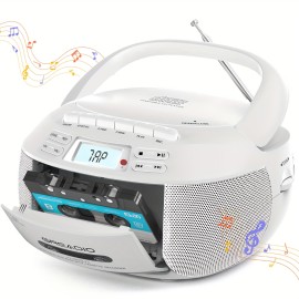 CD & Tape Combo BoomBox with AM/FM Radio, Vintage Stereo Speaker System, LCD Display, AC-Powered (120V) - Compatible with AUX, Headphones - for Home, Bedroom, Office - Ideal for CD, Cassette, AUX Playback - Nostalgic Retro Design, Bedroom Entertainment, Classic Boombox, Reliable Performance, Music Enthusiasts