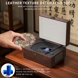 Yintiny Wireless CD Player with Built-in Speaker, Hi-Fi Sound, Compact Faux Leather Design, USB & Battery-Powered, Ideal for Home Decor & Holiday Gifts, Portable Audio Player, Stylish Audio Accessory, Durable Audio Device