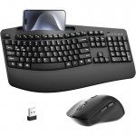 Wireless Keyboard and Mouse Combo 2 4G Full Size Wave Keys Ergonomic Keyboard with Wrist Rest Phone Holder 3 Level DPI Wireless Silent Mouse with 6 Buttons for Windows Mac OS Laptop PC Black
