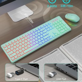 Wireless RGB Backlit Keyboard And Mouse Set with 2000 DPI, Rechargeable Quiet Mouse, Ergonomic Slim Design, Compatible with Windows And Mac Laptops.