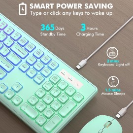 Wireless RGB Backlit Keyboard And Mouse Set with 2000 DPI, Rechargeable Quiet Mouse, Ergonomic Slim Design, Compatible with Windows And Mac Laptops.