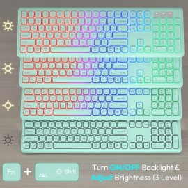 Wireless RGB Backlit Keyboard And Mouse Set with 2000 DPI, Rechargeable Quiet Mouse, Ergonomic Slim Design, Compatible with Windows And Mac Laptops.